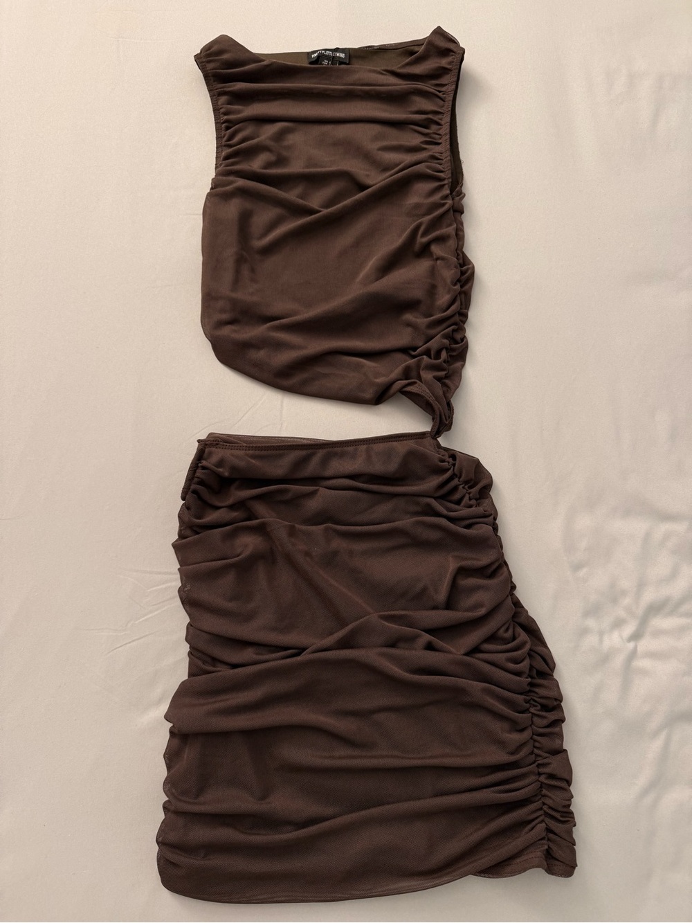 PrettyLittleThing Chocolate Mesh High Neck Cut Out Mini Dress NWT - Picture 4 of 8
